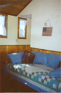 Twin Sisters cabin living room with twin day beds